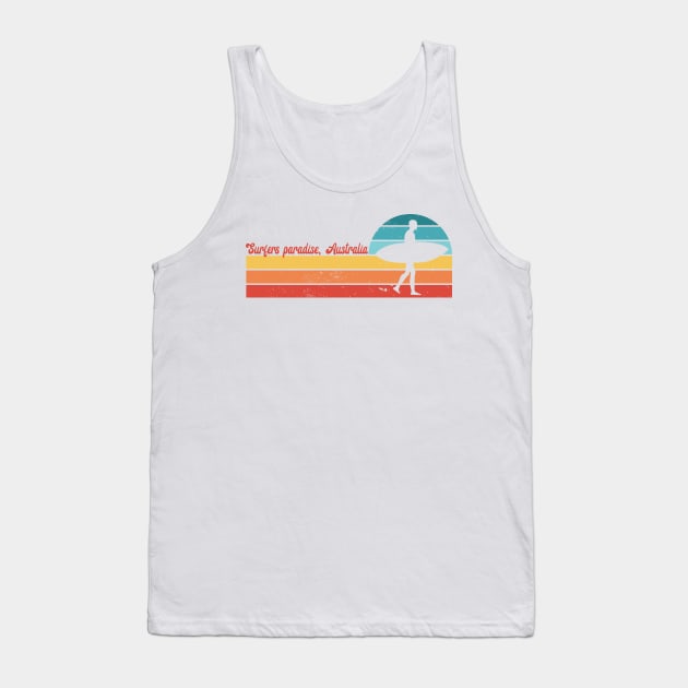 Vintage Surfers Paradise Australia; Queensland; Gold Coast; retro; sunset; summer; sun; surf; surfing; beach; holiday; vacation; travel; traveller; ocean; sand; surfer; tourist; local; backpacker; backpacking; waves; sea; surf culture; Tank Top by Be my good time